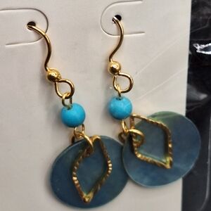 Elegant Gold and Blue Dangle Earrings with Turquoise Accents